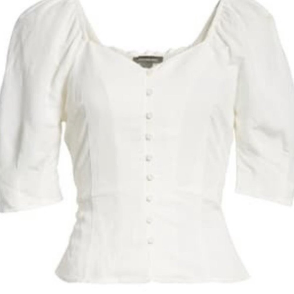 Something Navy Front Button Fitted Blouse - image 5